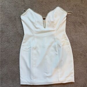 White Strapless Mini Dress with Rhinestone Trim